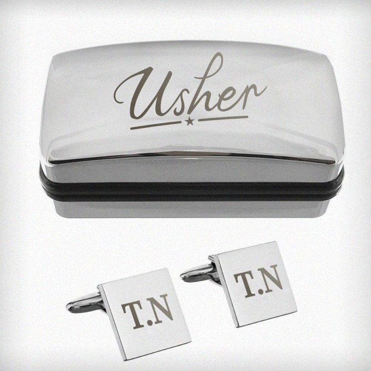 Modal Additional Images for Personalised Usher Wedding Cufflinks and Box Set