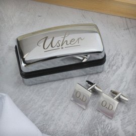 (image for) Personalised Usher Wedding Cufflinks and Box Set