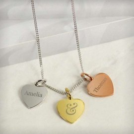 (image for) Personalised Couples Gold Rose Gold and Silver 3 Hearts Necklace