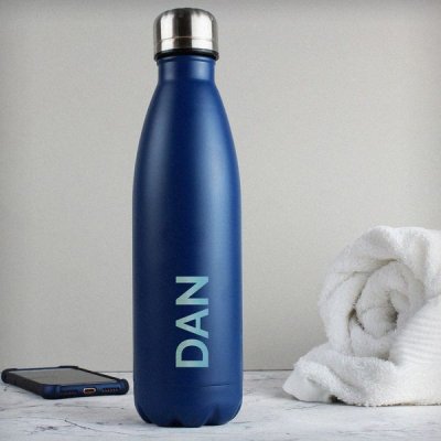 (image for) Personalised Bold Name Blue Metal Insulated Drinks Bottle