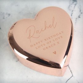 (image for) Personalised Free Text Rose Gold Heart Trinket Box