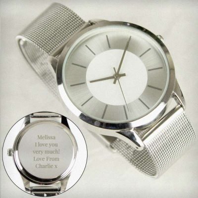 (image for) Personalised Silver with Mesh Style Strap Watch