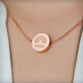 (image for) Personalised Rainbow Rose Gold Tone Disc Necklace
