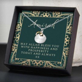(image for) Personalised Sentiment Eid Moon & Star Sterling Silver Necklace and Box