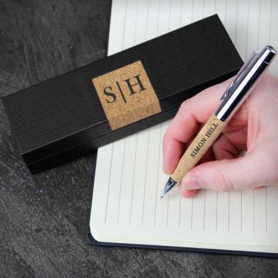 (image for) Personalised Initial & Name Cork Pen Set