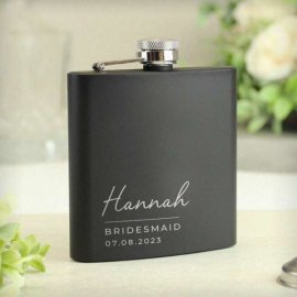 (image for) Personalised Free Text Wedding Party Black Hip Flask