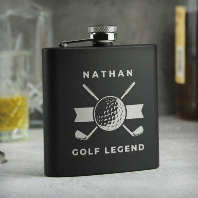 (image for) Personalised Golf Black Hip Flask