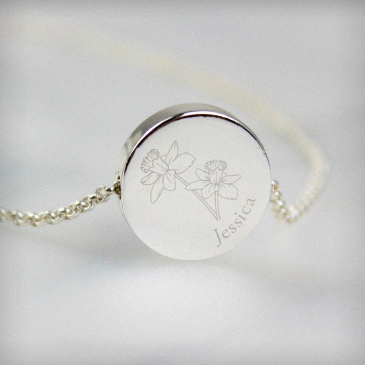 Modal Additional Images for Personalised March Birth Flower Necklace and Box