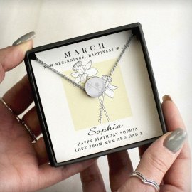 (image for) Personalised March Birth Flower Necklace and Box