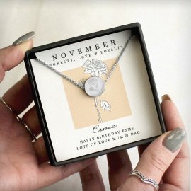 (image for) Personalised November Birth Flower Necklace and Box