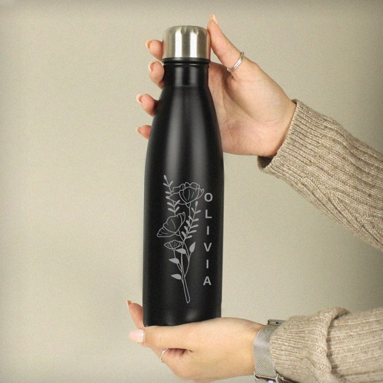 Modal Additional Images for Personalised Floral Black Metal Insulated Drinks Bottle