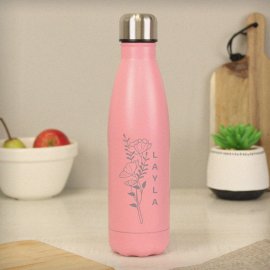 (image for) Personalised Floral Pink Metal Insulated Drinks Bottle