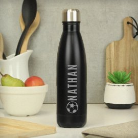 (image for) Personalised Football Black Metal Insulated Drinks Bottle