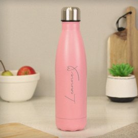 (image for) Personalised Heart Pink Metal Insulated Drinks Bottle