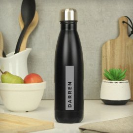 (image for) Personalised Rectangle Black Metal Insulated Drinks Bottle