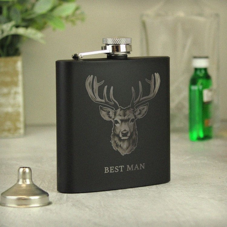 Modal Additional Images for Personalised Stag Black Hip Flask