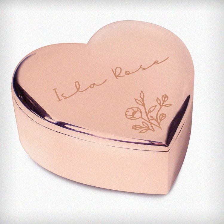 Modal Additional Images for Personalised Floral Rose Gold Heart Trinket Box
