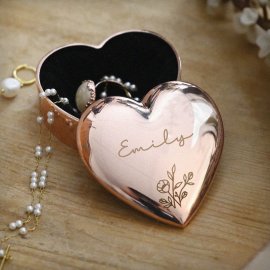 (image for) Personalised Floral Rose Gold Heart Trinket Box