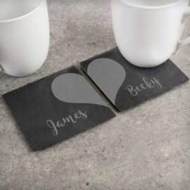 (image for) Personalised Two Hearts Slate Coaster Set