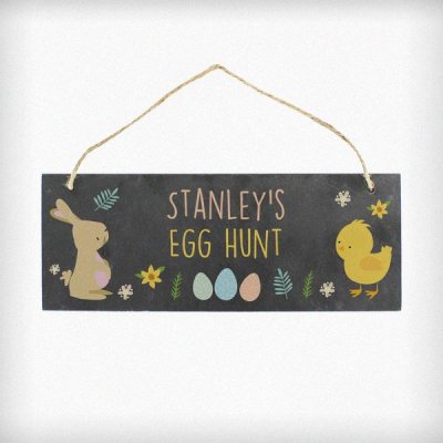 (image for) Personalised Easter Bunny & Chick Slate Door Plaque