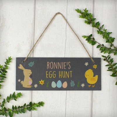 (image for) Personalised Easter Bunny & Chick Slate Door Plaque