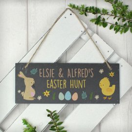 (image for) Personalised Easter Bunny & Chick Slate Door Plaque