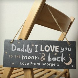 (image for) Personalised To the Moon and Back Hanging Slate Plaque