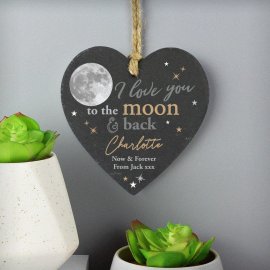 (image for) Personalised Moon and Back Slate Heart Decoration