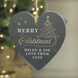 (image for) Personalised Gold Christmas Slate Heart Ornament