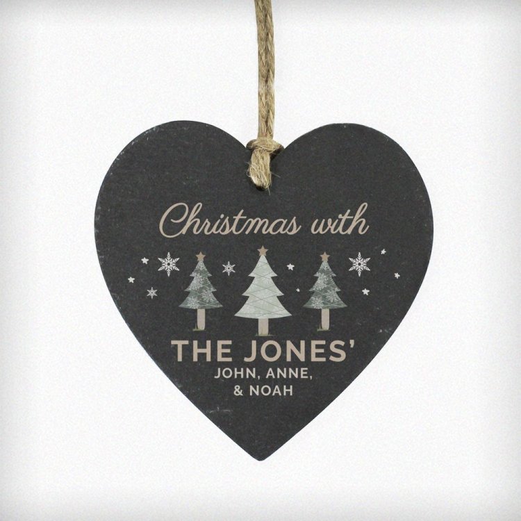 Modal Additional Images for Personalised Christmas Tree Slate Heart Ornament