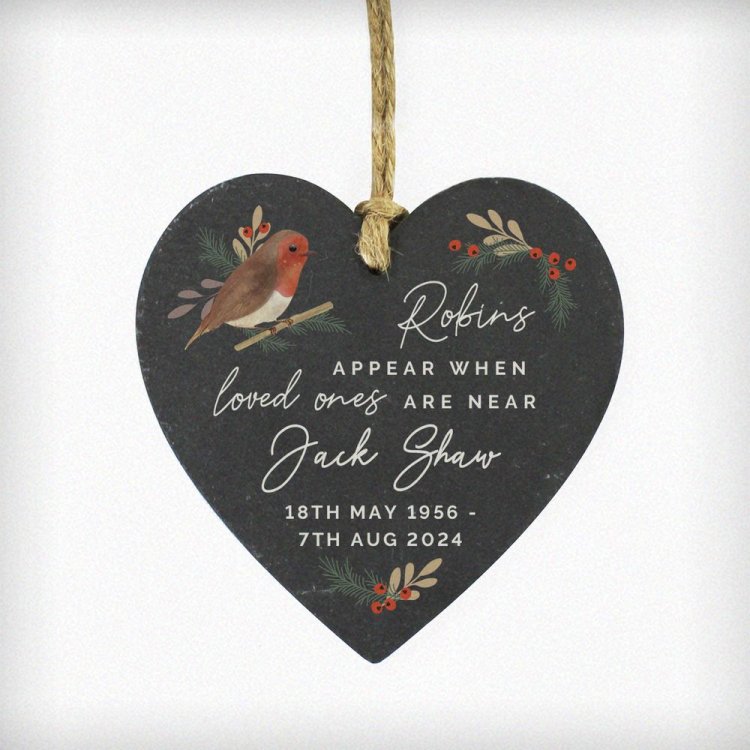 Modal Additional Images for Personalised Memorial Robins Appear Slate Heart