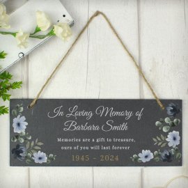 (image for) Personalised Memorial Floral Slate Hanging Ornament