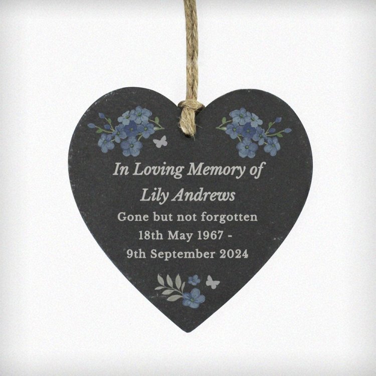 Modal Additional Images for Personalised Memorial Forget Me Not Slate Heart