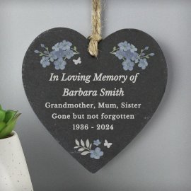 (image for) Personalised Memorial Forget Me Not Slate Heart
