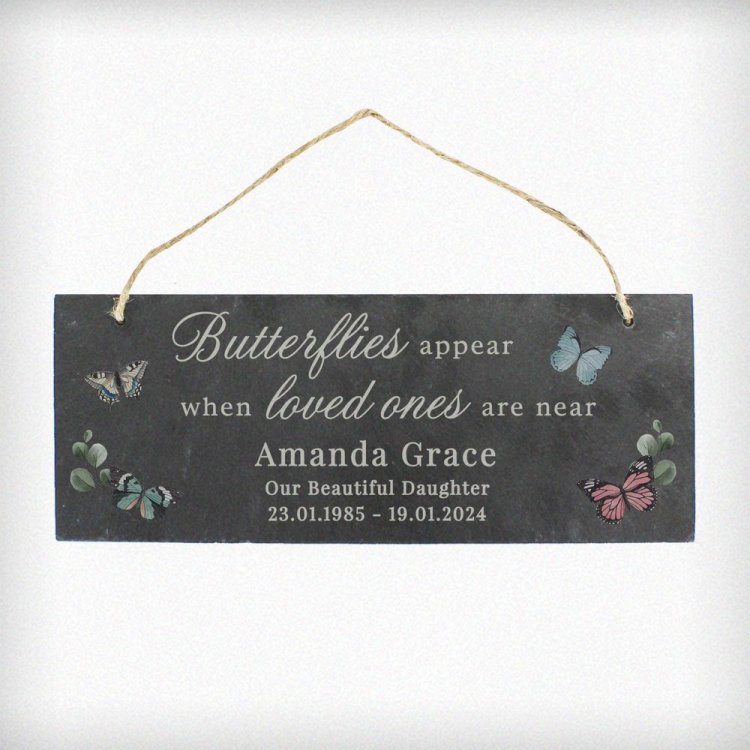 Modal Additional Images for Personalised Memorial Butterflies Appear Slate Hanging Ornament