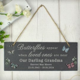 (image for) Personalised Memorial Butterflies Appear Slate Hanging Ornament