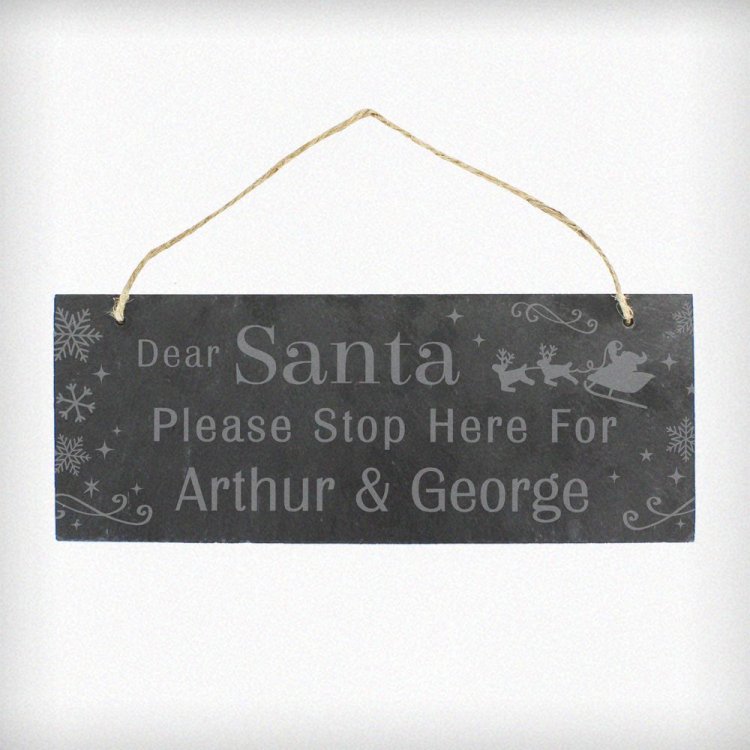 Modal Additional Images for Personalised Santa Please Stop Here... Hanging Slate Sign