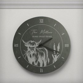 (image for) Personalised Highland Cow Slate Clock