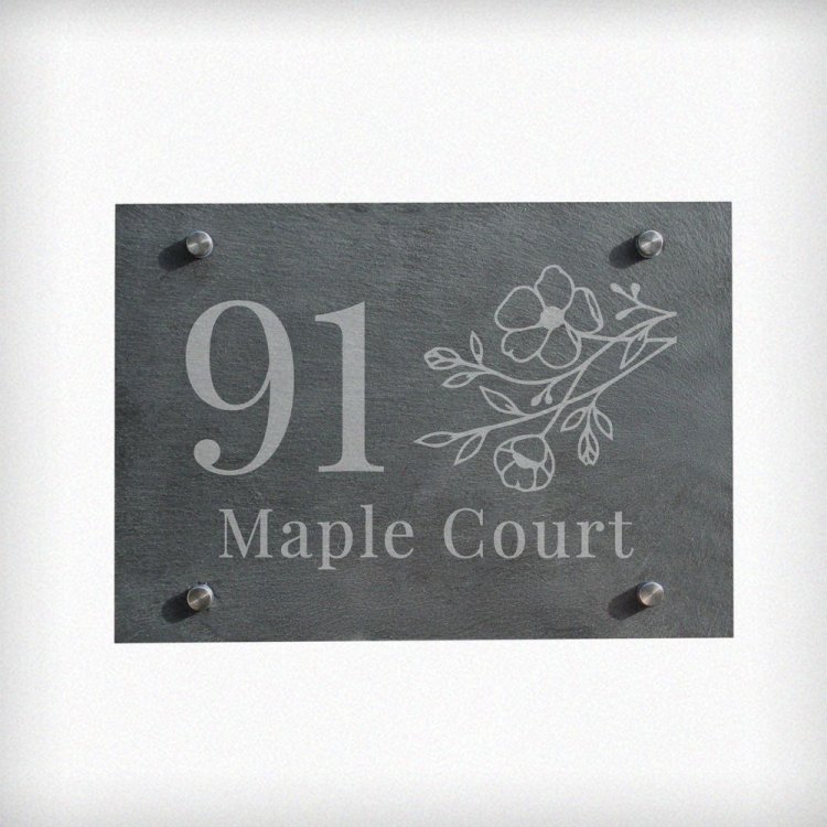 Modal Additional Images for Personalised Floral Slate House Sign