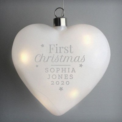 (image for) Personalised First Christmas LED Hanging Glass Heart