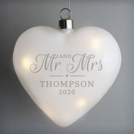 (image for) Personalised Mr & Mrs LED Hanging Glass Heart