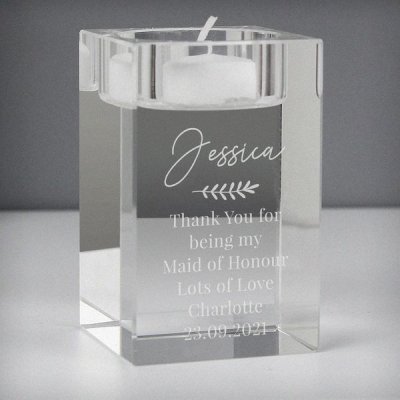 (image for) Personalised Leaf Free Text Glass Tea Light Holder