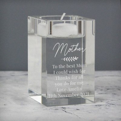 (image for) Personalised Leaf Free Text Glass Tea Light Holder