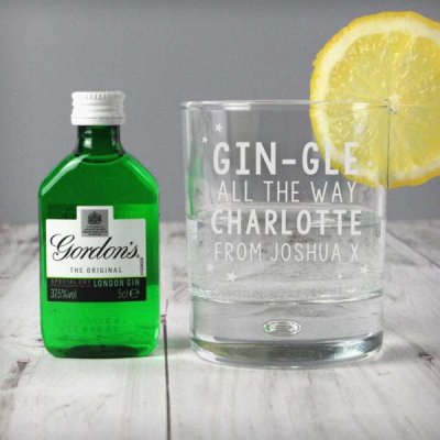 (image for) Personalised Gingle Bells Bubble Glass & Gin Minature Set