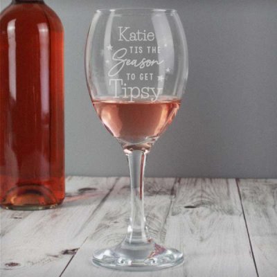 (image for) Personalised Tis The Season To Get Tipsy Season Wine Glass