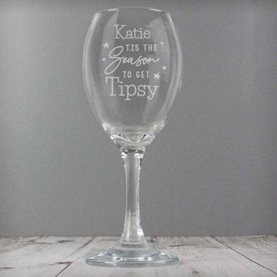 (image for) Personalised Tis The Season To Get Tipsy Season Wine Glass