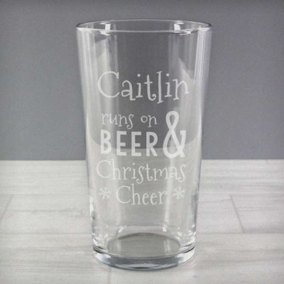 (image for) Personalised Runs On Beer & Christmas Cheer Pint Glass