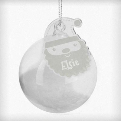 (image for) Personalised Christmas White Feather Glass Bauble With Santa Tag