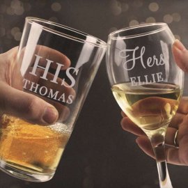 (image for) Personalised His & Her Pint and Wine Glass Set