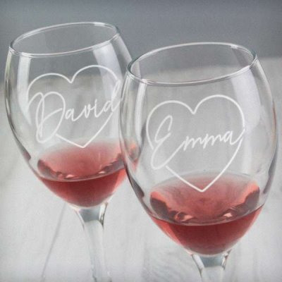(image for) Personalised Heart Name Wine Glass Set